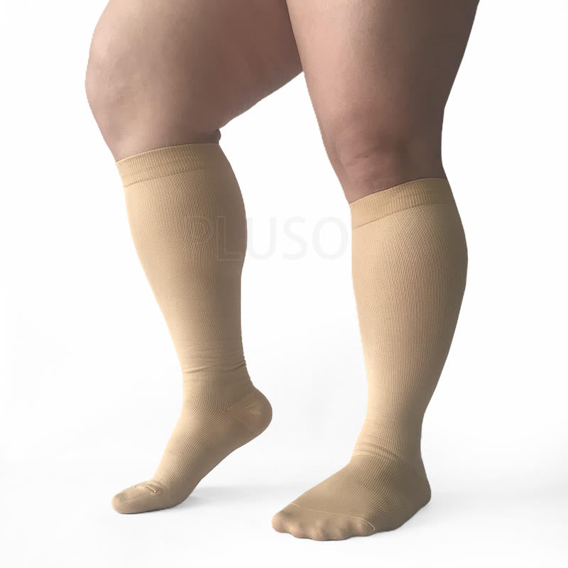 Blue Electrocardiogram Solid Plus Size Compression Socks(3 Pairs) - image 6