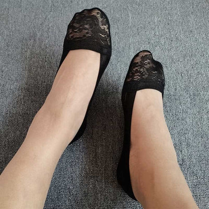 Floral Lace No Show Socks(5 Pairs) - Black - EU40-43(US8.5-11) - image 3