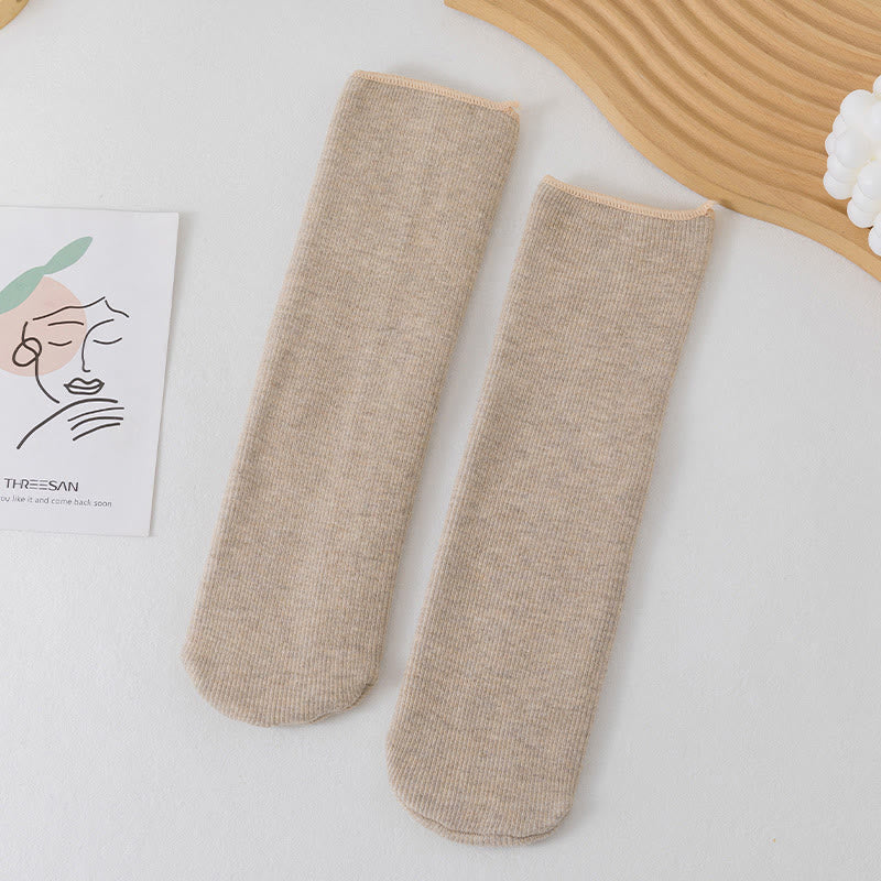 Plus Size Solid Color Fleece Crew Socks(6 Pairs) - Khaki - EU34-45(US1-11) - image 10