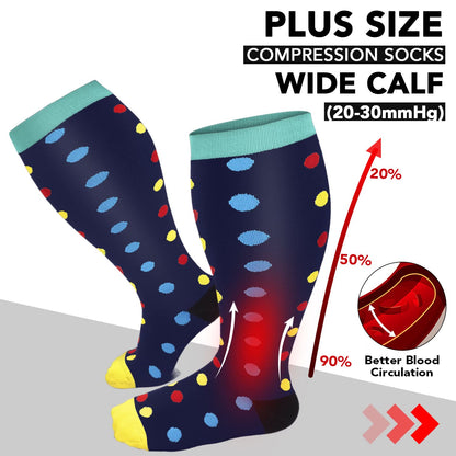 Blue Dot Heart Plus Size Compression Socks(3 Pairs) - image 5