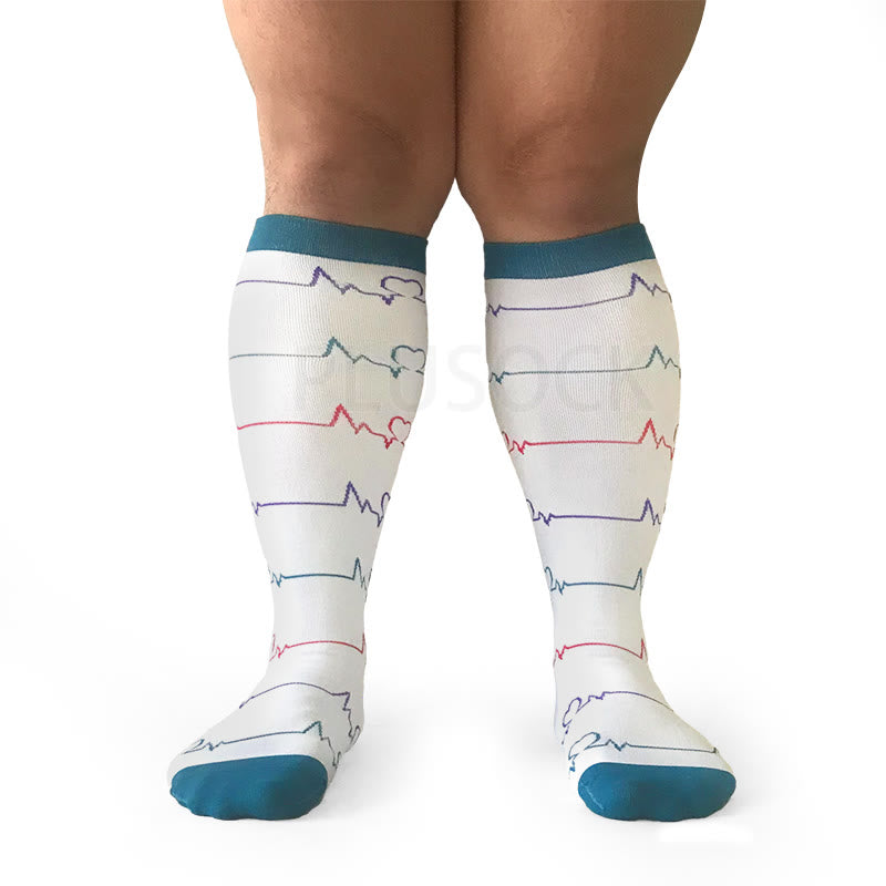 White Electrocardiogram Plus Size Compression Socks(3 Pairs) - image 7