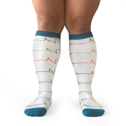 White Electrocardiogram Plus Size Compression Socks(3 Pairs) - image 7