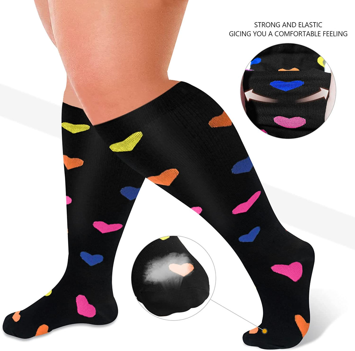 Skin Heart Dot Plus Size Compression Socks 2XL-7XL(3 Pairs) - image 4