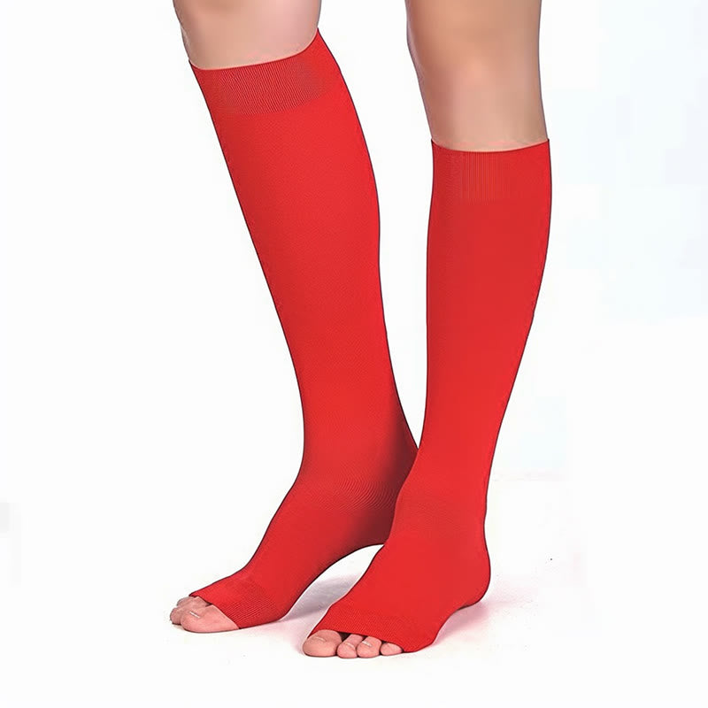 Plus Size Multicolor Open Toe Compression Socks - Red - 4XL - image 9