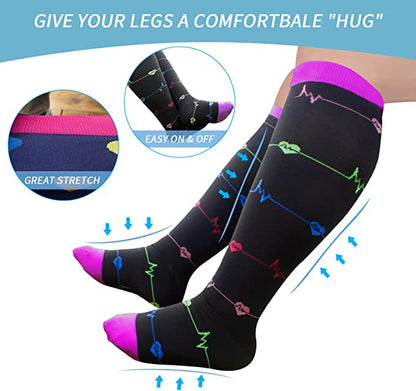 Skin Purple Electrocardiogram Plus Size Compression Socks 2XL-7XL(3 Pairs) - image 5