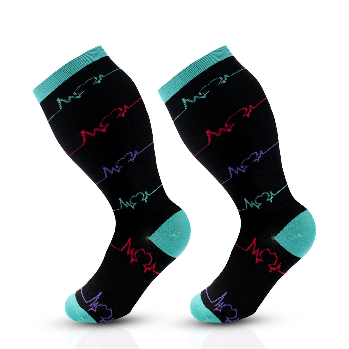 Blue Electrocardiogram Solid Plus Size Compression Socks(3 Pairs) - image 9