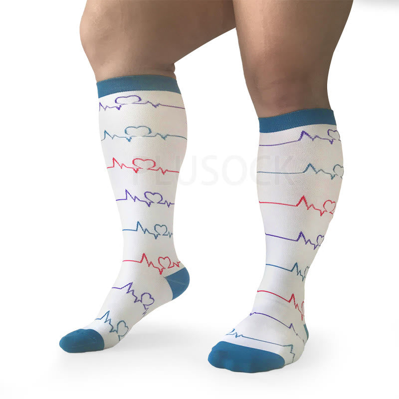 White Electrocardiogram Plus Size Compression Socks(3 Pairs) - image 0