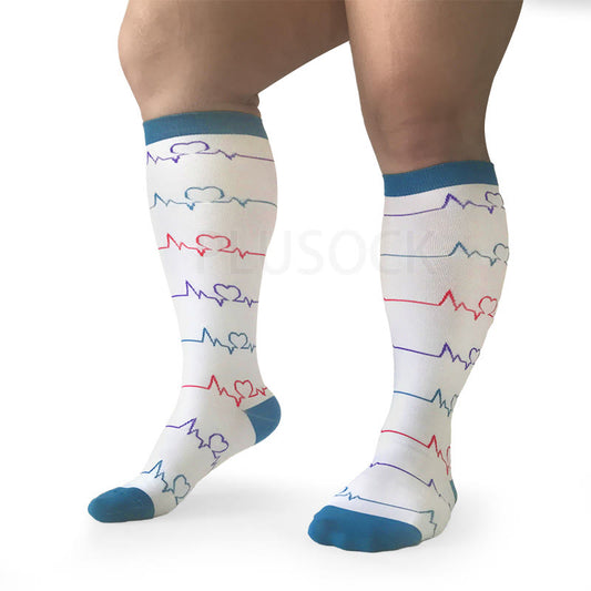 White Electrocardiogram Plus Size Compression Socks(3 Pairs) - image 0