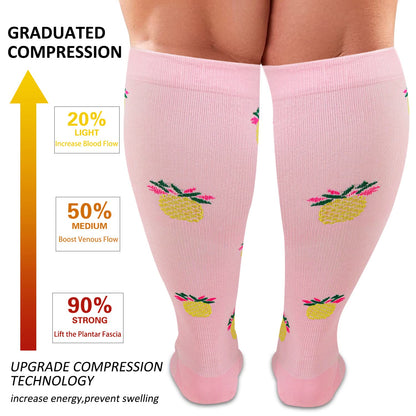 Pink Pineapple Plus Size Compression Socks 2XL-7XL(3 Pairs) - image 1