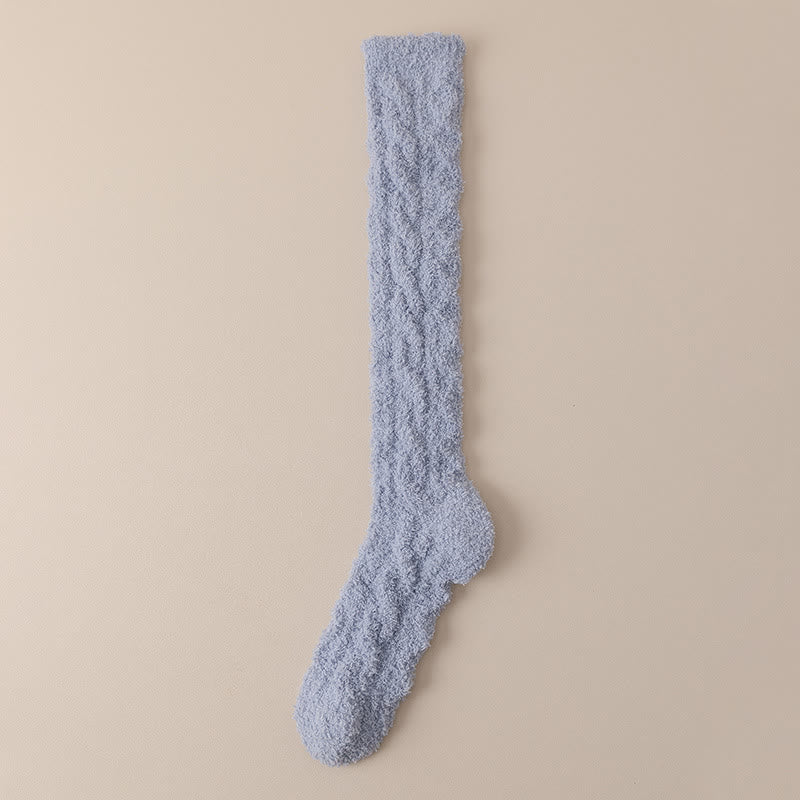 Coral Fleece Thermal Knee High Socks(5 Pairs) - Blue - Fits 220lbs - image 16