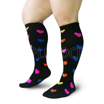 Heart Pattern Plus Size Compression Socks 2XL-7XL(3 Pairs) - Heart - 7XL - image 0