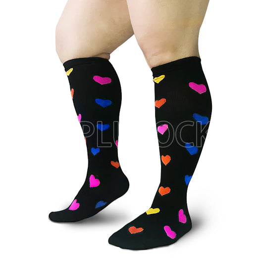 Heart Pattern Plus Size Compression Socks 2XL-7XL(3 Pairs) - Heart - 7XL - image 0