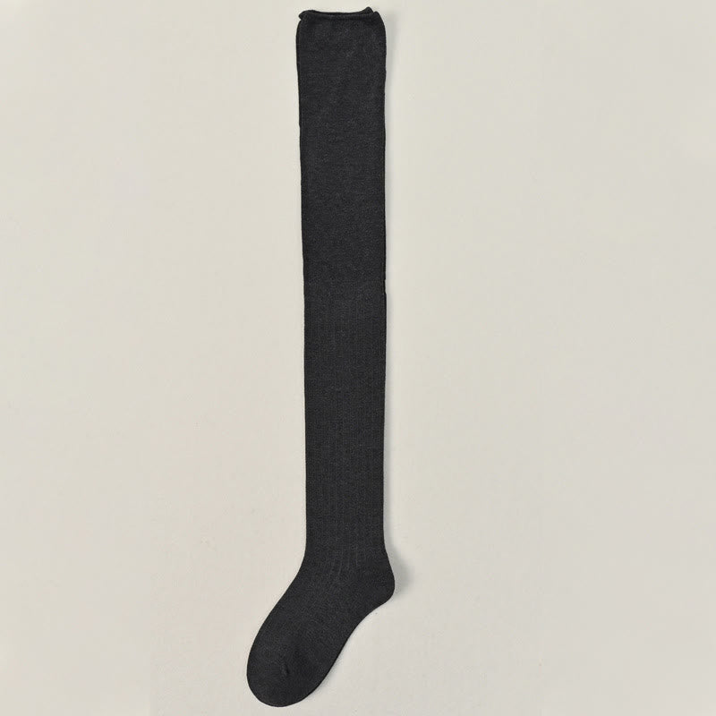 Solid Color Thigh High Socks(2 Pairs) - Dark Grey - EU36-40(US3-7) - image 9