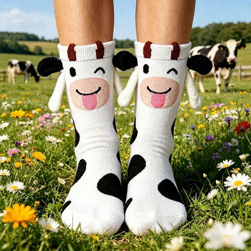 Cozy Hand Holding Animal Mid-Calf Socks(2 Pairs) - C - EU36-41(US3-8) - image 3
