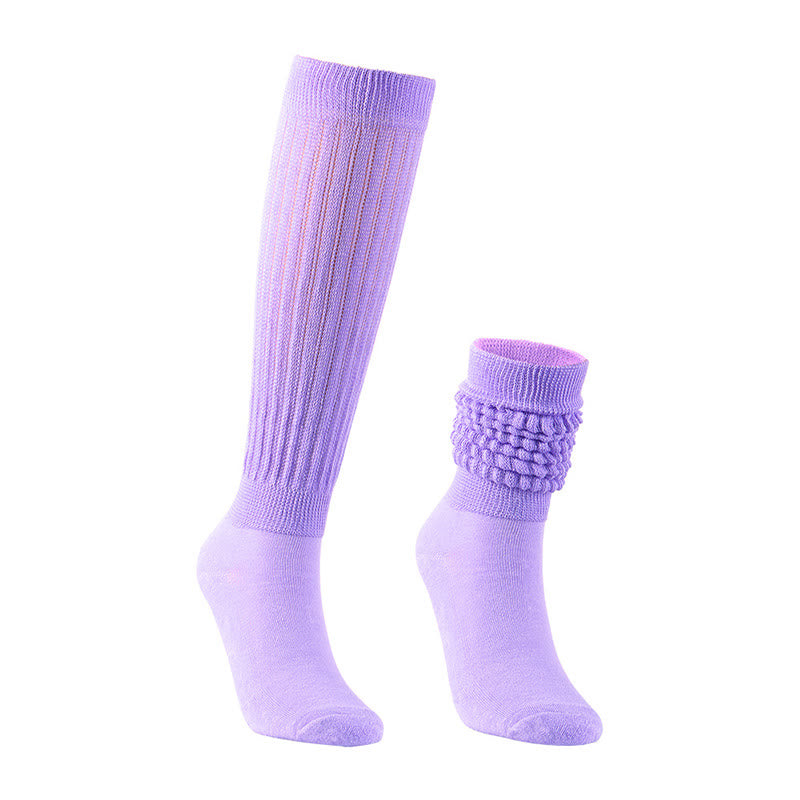 Solid Color Threaded Slouch Socks(2 Pairs) - Light Purple - EU36-42(US3-8.5) - image 2