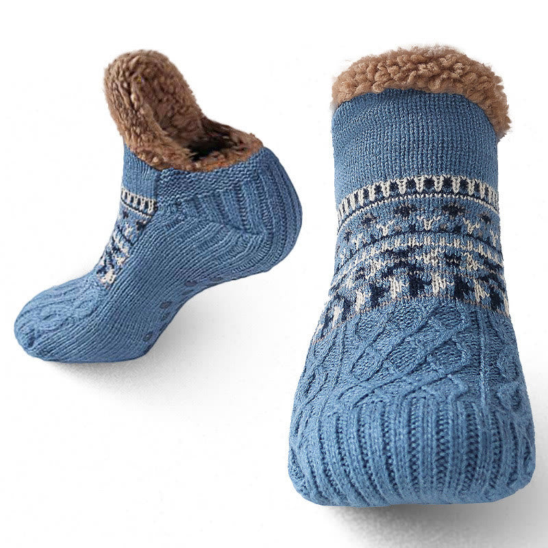 Plus Size Thickened Knitted Home Slipper Socks - Blue - US 12-13 - image 17
