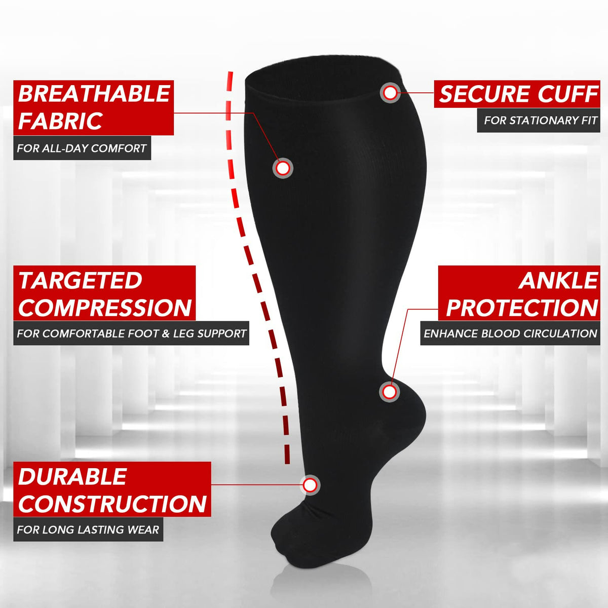 Blue Electrocardiogram Solid Plus Size Compression Socks(3 Pairs) - image 5