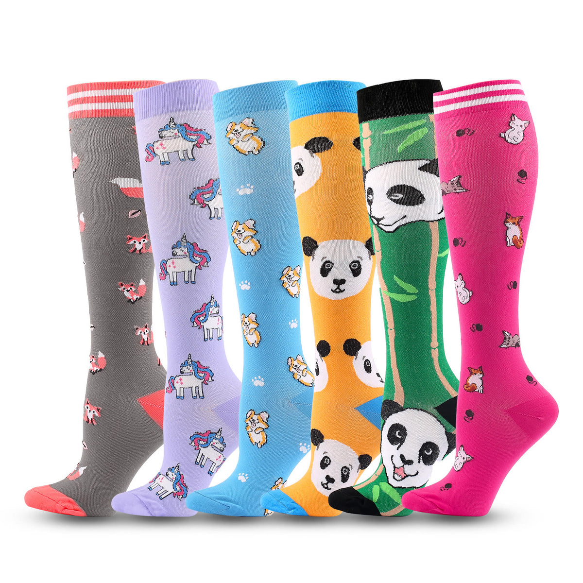 Cute Panda Pattern Compression Socks(6 Pairs) - Multicolor - L/XL - image 0