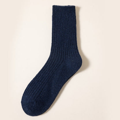 Plus Size Solid Color Warm Quarter Socks(6 Pairs) - Navy Blue - EU39-46(US6-12) - image 6