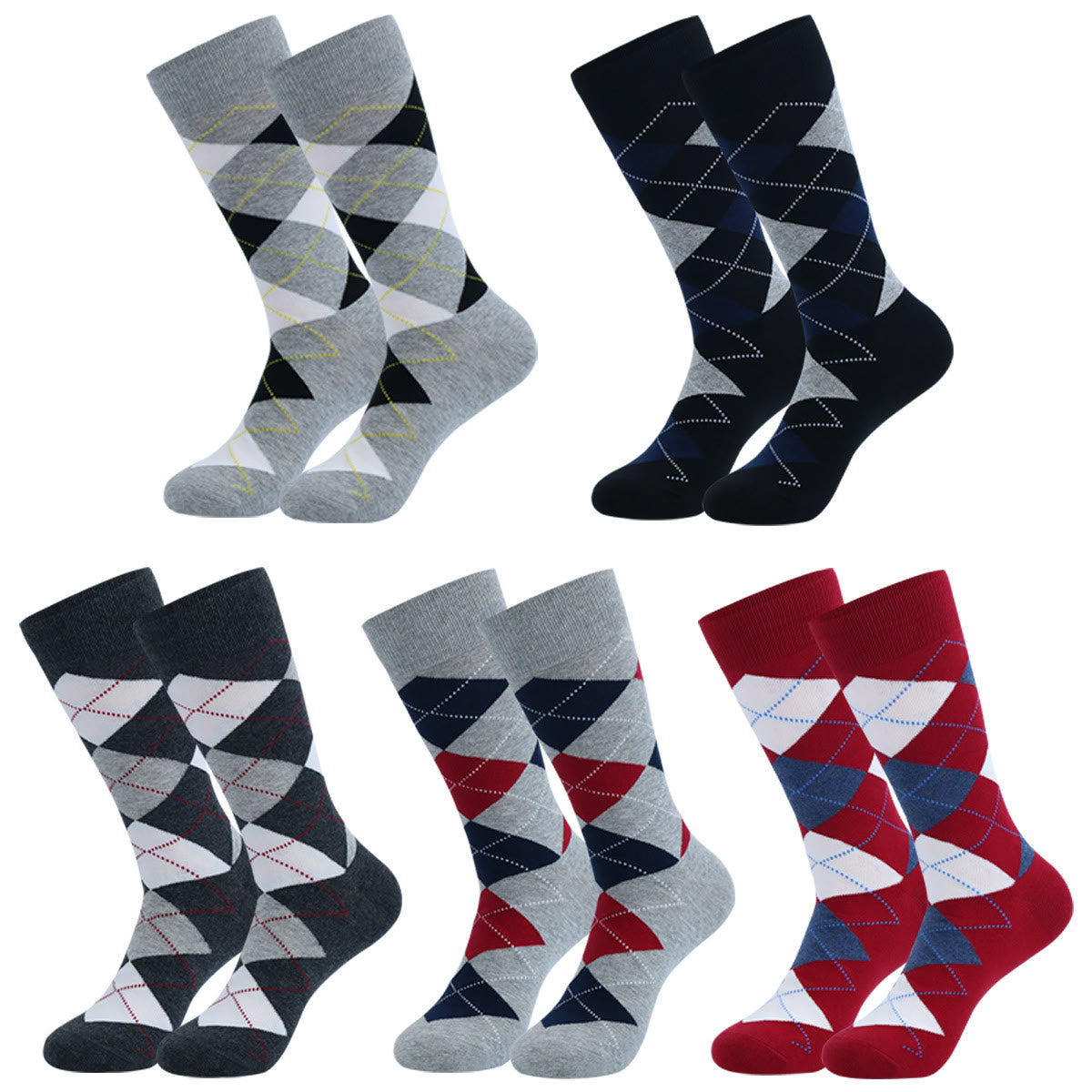 Dot Rhombus Crew Socks(5 Pairs) - image 1