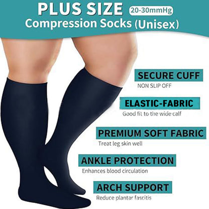 Plus Size Solid Color Compression Socks(3 Pairs) - image 1