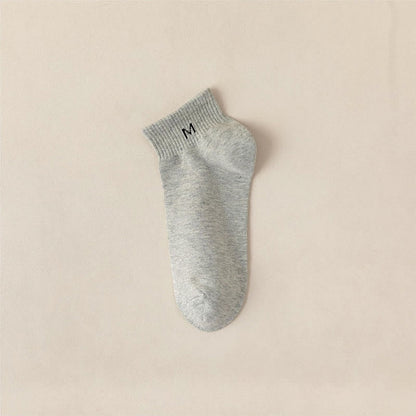 Solid Cotton Ankle Socks(5 Pairs) - EU44-50(US10-15) - Light Gray - image 6