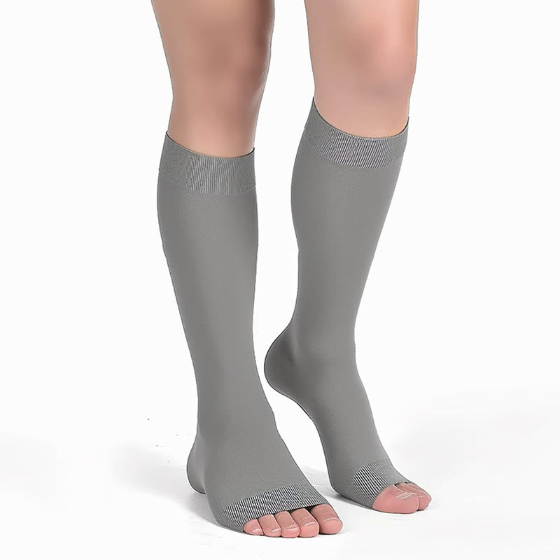 Plus Size Multicolor Open Toe Compression Socks - Grey - 4XL - image 11