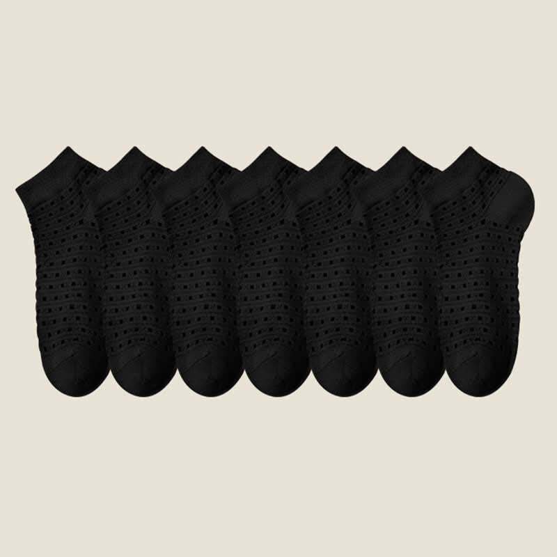 Hollow Mesh Ankle Socks(7 Pairs) - Black - EU38-44(US5-11) - image 20