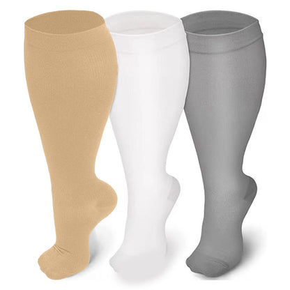 Light Color Plus Size Compression Socks 2XL-7XL(3 Pairs) - Skin & White & Grey - 7XL - image 0