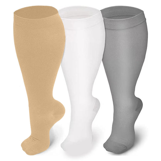 Light Color Plus Size Compression Socks 2XL-7XL(3 Pairs) - Skin & White & Grey - 7XL - image 0