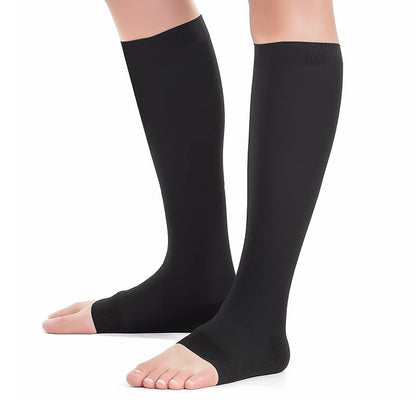 Plus Size Multicolor Open Toe Compression Socks - Black - 4XL - image 5