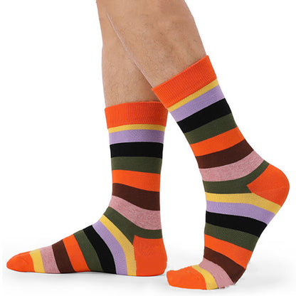 Colorful Striped Cotton Novelty Crew Socks(5 Pairs) - image 3