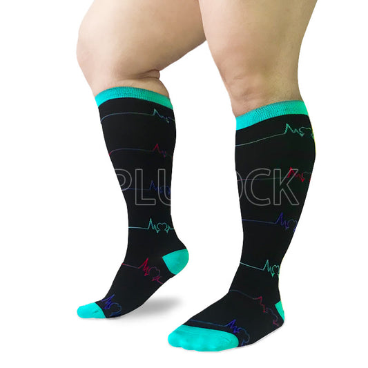 Blue Electrocardiogram Pattern Plus Size Compression Socks(3 Pairs) - image 0