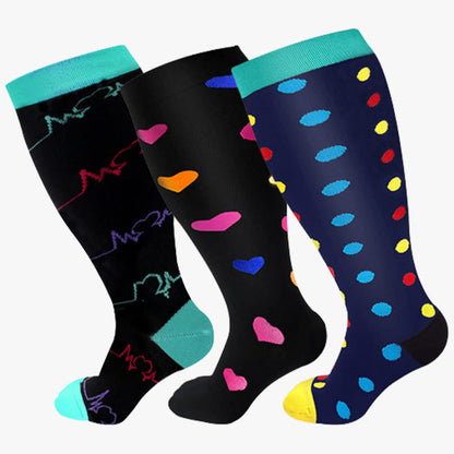 Blue Dot Heart Plus Size Compression Socks(3 Pairs) - image 4