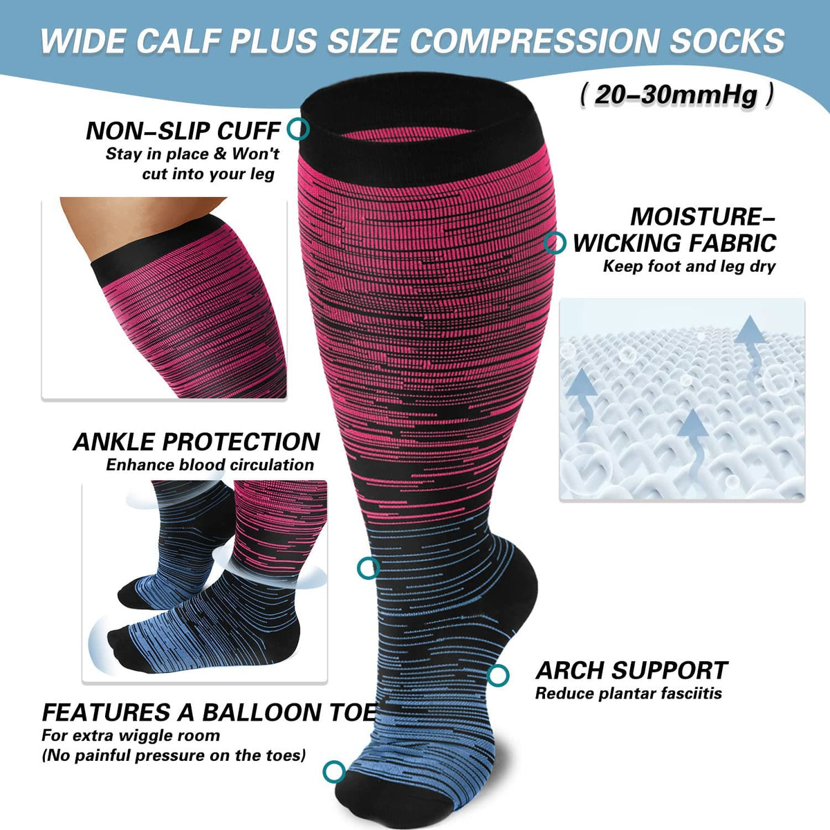 Colorful Cool Lines Plus Size Compression Socks 2XL-7XL(3 Pairs) - image 5