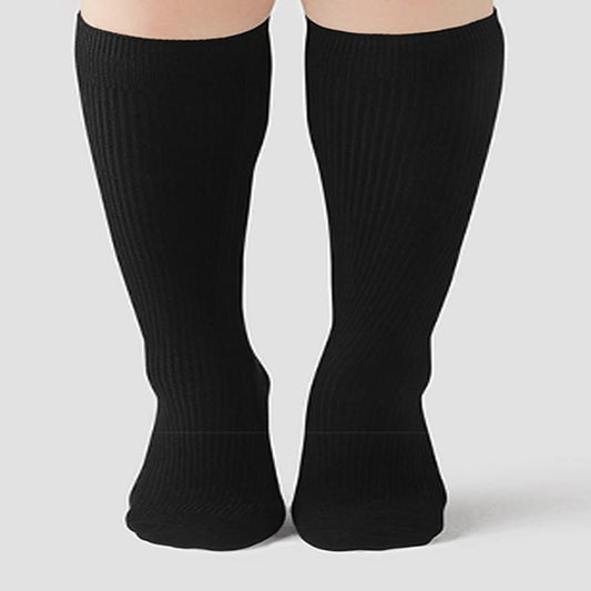 Solid Color Warm Knee High Socks(2 Pairs) - Black - Fits 88lbs-220lbs - image 0