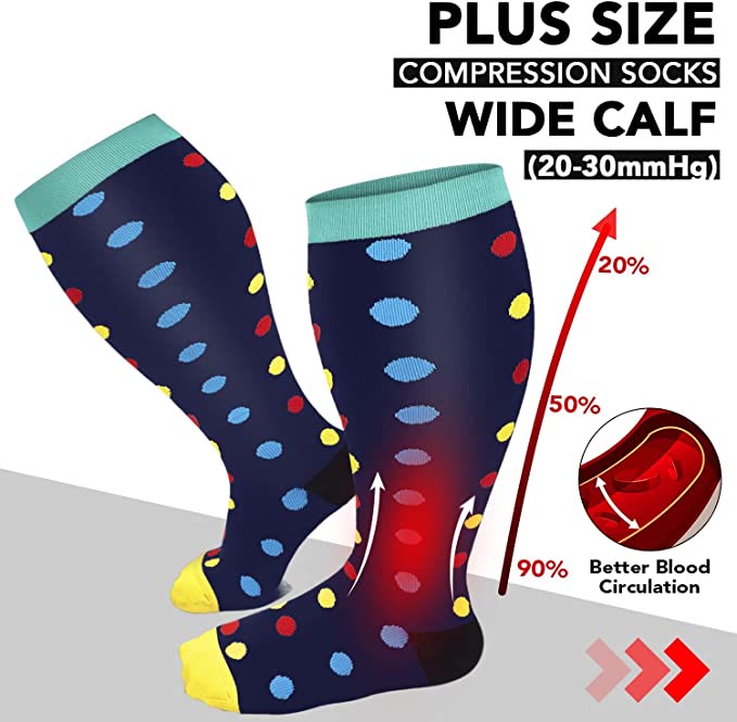 Dot Pattern Plus Size Compression Socks 2XL-7XL(3 Pairs) - image 1