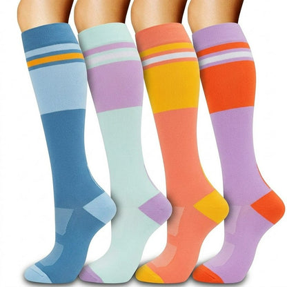 Retro Colorblock Compression Socks(4 Pairs) - Multicolor - S/M - image 0