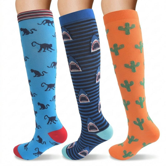 Playful Animal Compression Socks(3 Pairs) - Multicolor - S/M - image 0