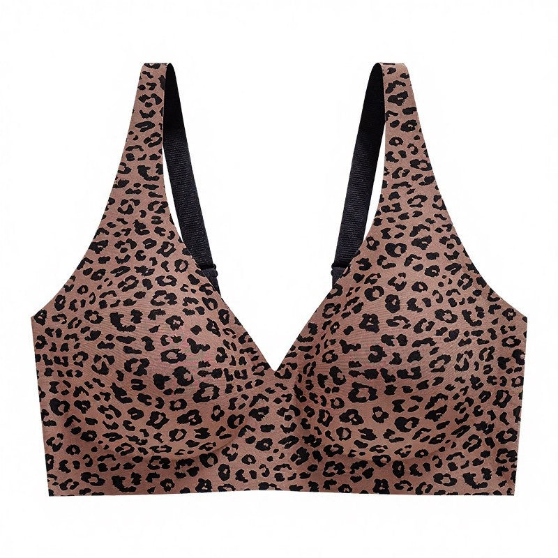 Polka Dot Leopard Print Wireless Bra - Coffee - 3XL - image 12