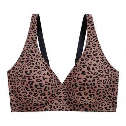 Polka Dot Leopard Print Wireless Bra - Coffee - 3XL - image 12