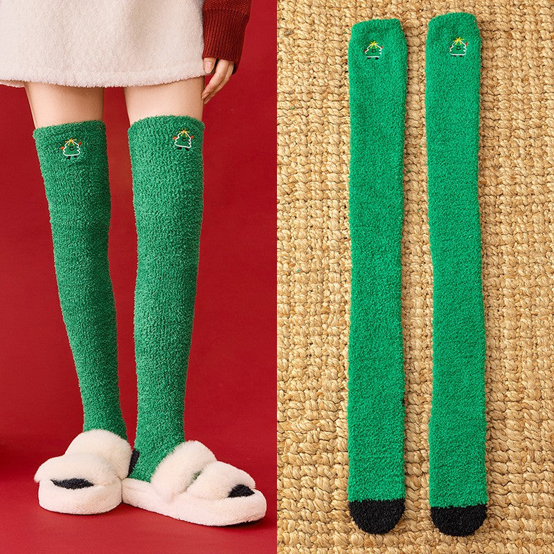 Cozy Christmas Thigh High Socks - Green - One Size - image 4