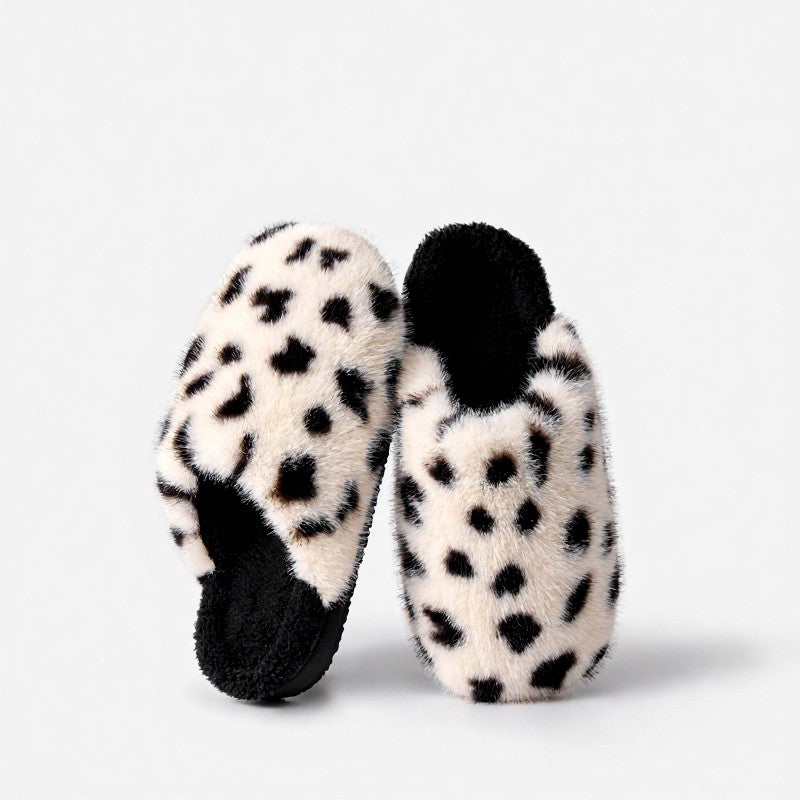 Cow Print Plush Lined Cozy Warm House Slippers - Black - EU44-45(US9-10) - image 9