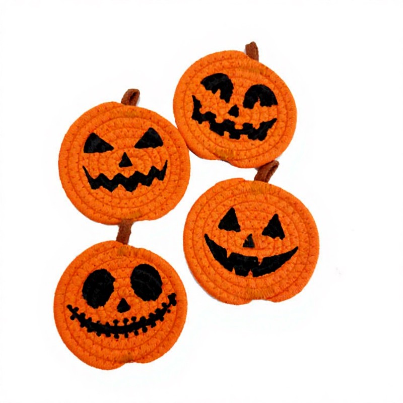 Halloween Pumpkin Smiley Face Coaster(4 Piece) - Multicolor - One Size - image 0