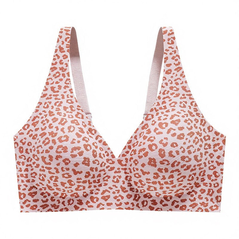 Polka Dot Leopard Print Wireless Bra - Pink - 3XL - image 9