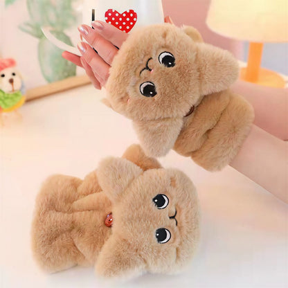 Cozy Cartoon Flip Top Gloves - Khaki - One Size - image 2