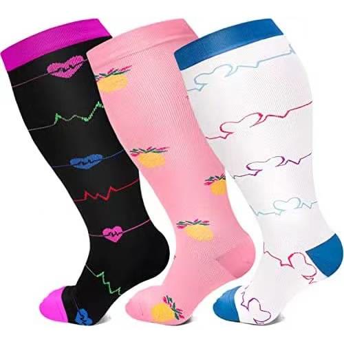 Pineapple Electrocardiogram Plus Size Compression Socks(3 Pairs) - image 9