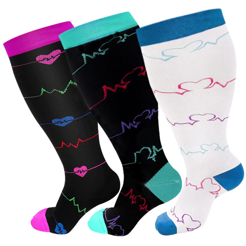 Electrocardiogram Pattern Plus Size Compression Socks(3 Pairs) - image 8