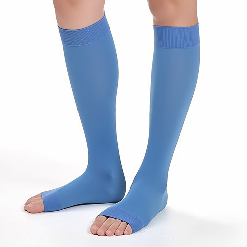 Plus Size Multicolor Open Toe Compression Socks - Blue - 4XL - image 12