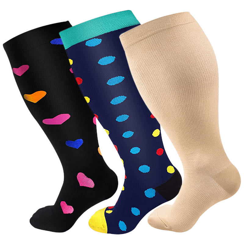 Skin Heart Dot Plus Size Compression Socks 2XL-7XL(3 Pairs) - image 12